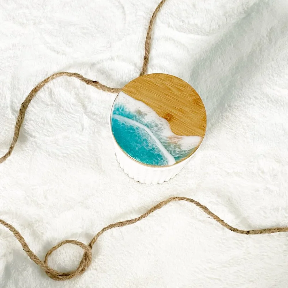 Coastal Ocean Wave Resin Art Medium White Ceramic Canister